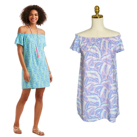 VINEYARD VINES | Island Palm Print Off the Shoulder Cotton Mini Dress Size XS - Picture 2 of 7